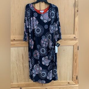 Signature by Robbie Bee Navy/Coral Faux Wrap Stretchy Dress Sz 2X Retail $118